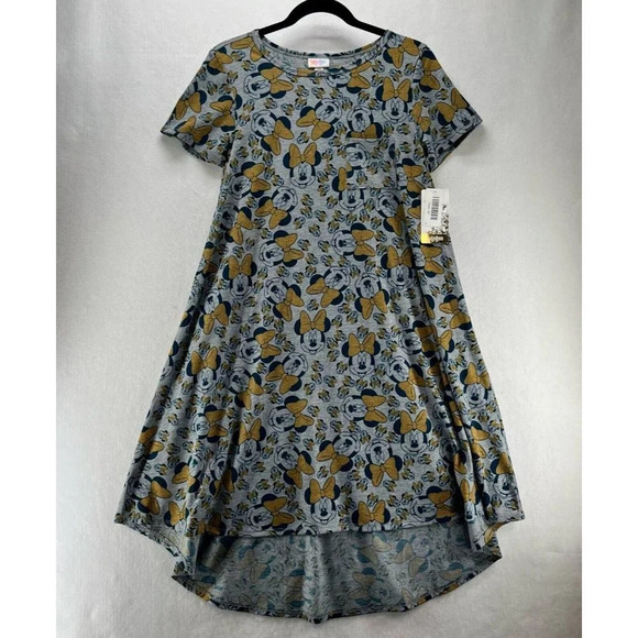 LuLaRoe Dress Size XS Carly Swing Minnie Mouse Short Sleeve Hi Low Stretch Gray - Picture 1 of 11